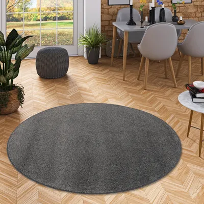 Produktbild von Velours Teppich Joy Meliert Anthrazit Rund, Größe:133 cm Rund