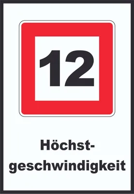 Produktbild von Höchstgeschwindigkeit 12 km/h nicht zu überschreiten Schild mit Symbol und Text A6 Rückseite selbstklebend