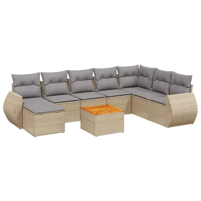 Produktbild von 9-tlg. Garten-Sofagarnitur mit Kissen Beige Poly Rattan