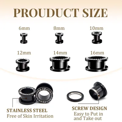 Immagine prodotto di Set di tappi per piercing, 4 paia, 6 mm, realizzati in acciaio e legno