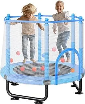 Produktbild von VEVOR Kindertrampolin Outdoor-Trampolin mini Freizeittrampolin 1545 mm für Kleinkinder mit Sicherheitsnetz & Basketballkorb, Geburtstagsgeschenk Weihnachtsspielzeug für Kinder ab 3 Jahren Blau