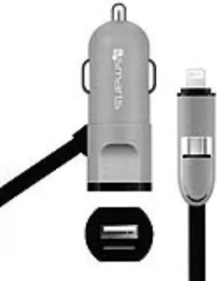 Produktbild von 4smarts MultiCord KFZ-Lader Micro-USB + Lightning | Schwarz-Grau | 1m | Kabel