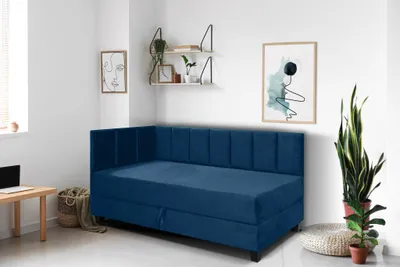 Produktbild von Jugendbett Einzelbett Eryk Boxspringbett mit Matratze Kinderbett Bettkasten 90 x 200 cm Links Paris 155 – dunkelblau