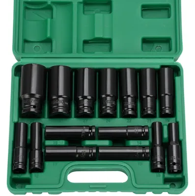 Produktbild von 15tlg Schlagschrauber Nüsse Set 1/2" 8-32mm Tiefe Sechskant Kraft-Steckschlüssel-Einsatz-Satz für Auto Reifenwechsel