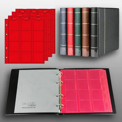 Produktbild von Prophila Collection Münz-Album mit 4 Hüllen (rote Zwischenblätter) für 110 Münzen schwarz