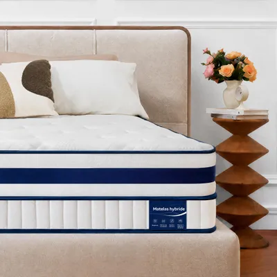 Image de Matelas 160x200 cm, hauteur 30 cm, avec topper intégré, matelas à ressorts ensachés 7 zones, fermeté H3/H4.