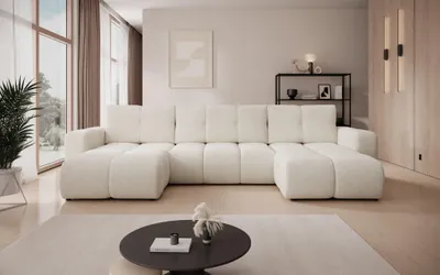 Produktbild von Masseno Ecksofa DUCA U mit Schlaffunktion U-Form, Sofa mit Bettkasten, Wohnzimmersofa, Couch, Soffa, Bettsofa, Couchgarnitur- Creme, CURIO 02