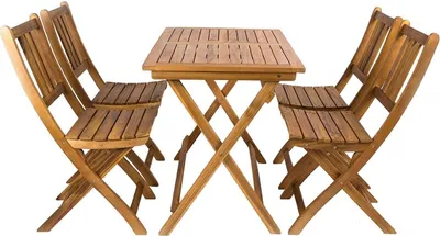 Produktbild von 5tlg. Balkongruppe Blossom, Akazienholz massiv + geölt, Gartengruppe mit 1 Tisch 80x60 cm + 4 Stühle, klappbar, für Garten, Balkon und Terrasse