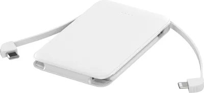 Produktbild von Powerbank mit integriertem USB-C & Lightning Kabel 5000 mAh – Zusatzakku mit USB-A/USB-C Anschluss – Weiß