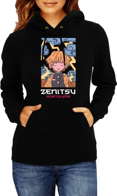 Obrázek produktu pro Dámská Mikina S Kapucí Japan Anime Manga Demon Anime Slayer Zenitsu Agatsuma 03, Lady S / Černá