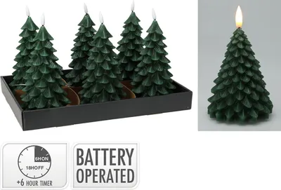 Image de Bougie Led Sapin Vert Effet Flamme Réaliste, Forme Sapin - Basics