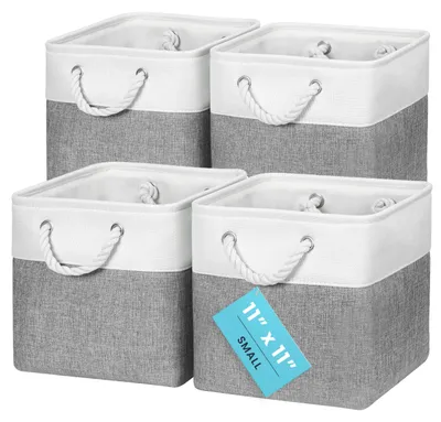 Produktbild von Aufbewahrungsboxen 28x28cm, 4er-Set, Stoffwürfelkörbe mit Seilgriffen, faltbare Aufbewahrungswürfel für Kallax-Organizer, Aufbewahrungskörbe für die