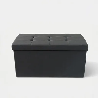 Image de Pouf de rangement rectangulaire en tissu noir