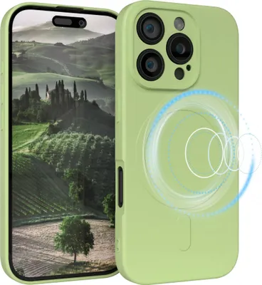 Produktbild von EAZY CASE - Silikonhülle magnetisch für Apple iPhone 16 Pro, Hülle Silikon, weich stoßfeste Magnet Handyhülle, Schutzhülle mit Kameraschutz, TPU Bumper in Grün