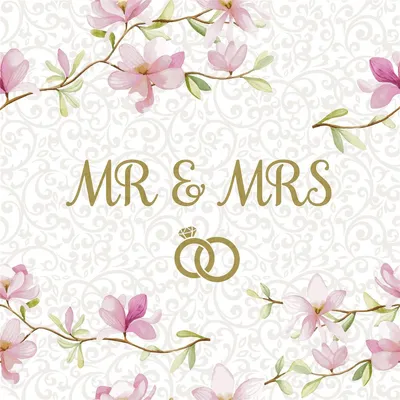 Produktbild von RP 20 Servietten Wedding Day - Mr & Mrs um rosa Blüten 33x33cm
