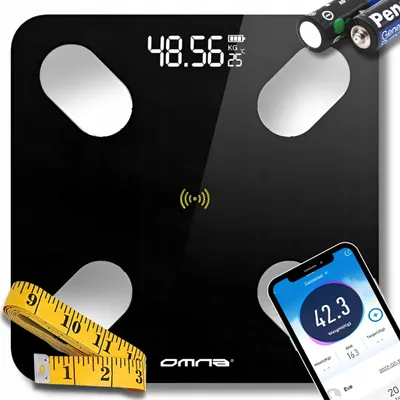 Produktbild von OMNA | Elektronische Badezimmerwaage SMART BALANCE - Schwarz - Bluetooth, Körperanalyse, App