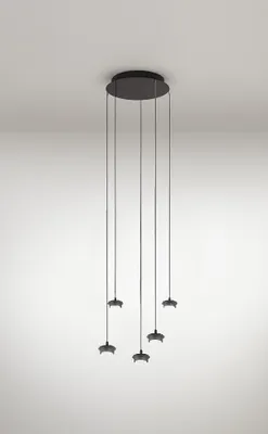 Immagine prodotto di Lampada a Sospensione LED 5 Luci in Alluminio e Metallo Nero Opaco, Design Circolare Moderno, 25W, 3000K, Luce Calda Sofisticata - Perenz