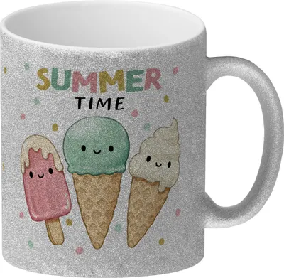 Produktbild von Eiscreme Glitzer-Kaffeebecher mit Spruch Summer Time