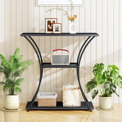 Zdjęcie produktu dla 3-poziomowy Stolik Konsolowy Metalowy - Czarny 80 x 30 x 78.5 cm