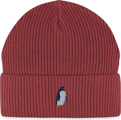 Produktbild von Spreadshirt Kleiner Pinguin Stickerei Fisherman Beanie Bio Mütze, One size, Erdrot