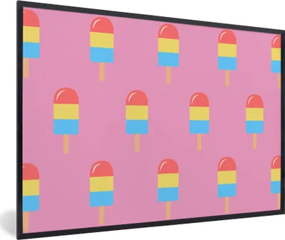 Produktbild von MuchoWow® MuchoWow® Gerahmtes Poster Eis - Muster - Rosa 90x60 cm - Poster mit zchwarzem Bilderrahmen - Fotorahmen - Foto-Plakat