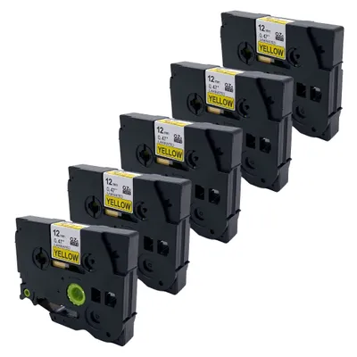Produktbild von DULA Etikettenband - Kompatibel mit Brother P-Touch Tze-631 - 5 Stück - Schwarz auf gelb - 12mm x 8m