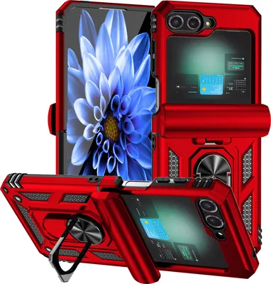 Obrázek produktu pro Hybridní pouzdro na Samsung Galaxy Z Flip 6 / Z Flip 7 FE dvouvrstvé pouzdro s prstencovým stojánkem a krytem na pant Červený