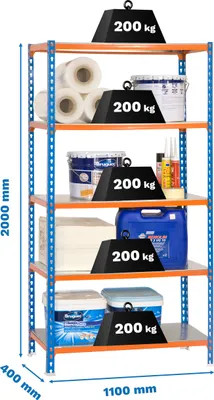 Produktbild von Metallregal SIMONCLICK SUPERPLUS 5/400 BLAU/LARANJA/GALVA