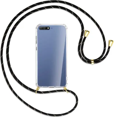 Produktbild von Handykette Backcover-Schutzhülle mit Band (Metall goldfarben) für Huawei Y6 2018 - schwarz/gold