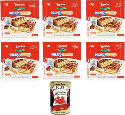 Produktbild von Loacker Milk & Cereals Waffel- und Milchschokoladentafel mit Milchcreme 6x75gr + Italian Gourmet polpa 400gr
