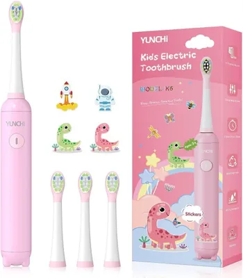 Produktbild von Elektrische Zahnbürste mit Minuten-Timer, Kinderzahnbürste ab 3-6-10-12 Jahre IPX7 Wasserdicht Toothbrush weiche Borsten mit 4 weiche Ersatzbürsten