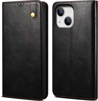 Image de Etui pour iPhone 15 étui en cuir avec fonction stand noir