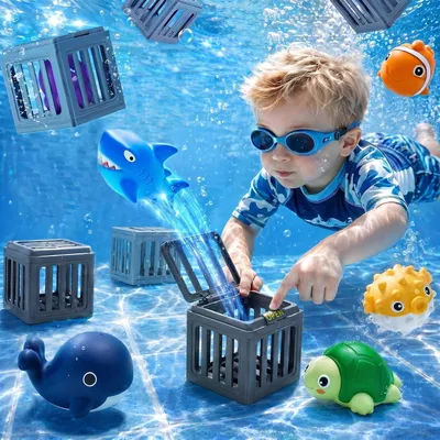 Produktbild von Tauchspielzeug Set 12-teilig, mit Tauchkäfigen und Meeressieren, für Schwimmbad