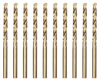 Zdjęcie produktu dla Wiertła metalowe HSS z domieszką kobaltu, 10 sztuk, średnica 4,2 mm, długość 75 mm, przeznaczone do wiercenia stali nierdzewnej i metali