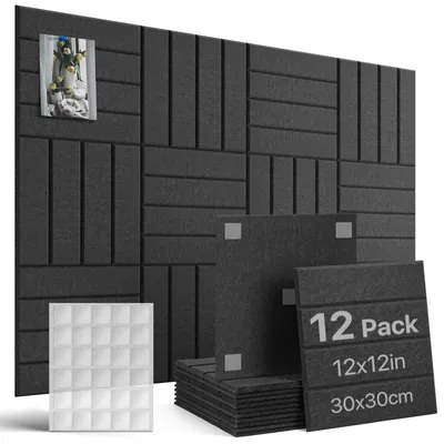 Productafbeelding van Zelfklevend prikbord vilt prikbord - 30 x 30 cm - 12 stuks - Zwart
