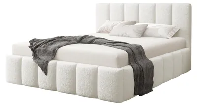 Produktbild von MIRJAN24 Polsterbett Lunaro Boucle, Doppelbett mit Bettkasten für die Bettwäsche, Leistenlattenrost aus Laubholz (Farbe: Lambi 01, Größe: 140x200 cm)