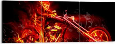 Produktbild von Bild auf Leinwand - Leinwandbild - Flammen Motorrad Skelett - 150x50cm - Wand Bild - Wanddeko - Leinwanddruck - Bilder - Kunstdruck - Wanddekoration - Leinwand bilder - Wandkunst - CA150x50-0148