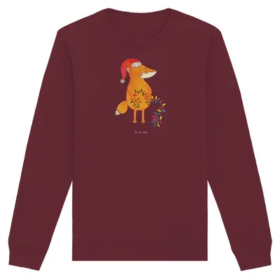 Produktbild von Mr. & Mrs. Panda Rundhals Sweatshirt Fuchs Weihnachten Größe XL - Burgundy - Geschenk, Sweater, Pulli, Heiligabend, Baumwoll Pullover, Bio-Pullover, Weihnachtsmann