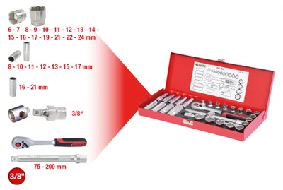 Produktbild von KS Tools 917.4031 3/8 Steckschlüssel-Satz, 30-tlg. Matt Satiniert