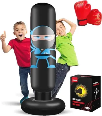 Produktbild von Famanu Boxsack für Kinder - Aufblasbarer Ninja Boxsack mit Boxhandschuhen