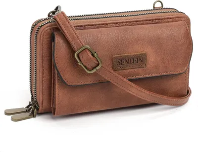 Produktbild von Geldbörse Damen,Crossbody Bag Handytasche zum Umhängen,Kleine Handy Umhängetasche mit Verstellbarem Schultergurt,Doppel Reißverschluss Geldbörse Damen