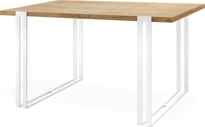 Obrázok produktu pre Rozťahovací jedálenský stôl - Veľký stôl v loftovom štýle s bielymi kovovými nohami 120 až 220 cm - Priemyselný stôl do obývačky - Spacesaver - Dub Craft - 120 x 80 cm