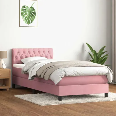 Produktbild von Boxspringbett mit Matratze Rosa 90x210 cm Samt, Klassische Betten Design Möbel