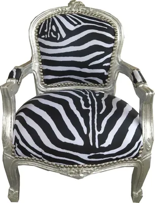 Produktbild von Casa Padrino Barock Kinder Stuhl Zebra / Silber - Kindermöbel