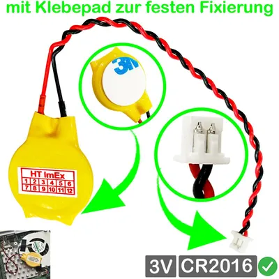 Produktbild von RTC CR2016 BIOS Batterie CMOS Knopfzelle Akku Battery mit Steckerkabel für Lenovo Legion 5-15ACH6H (82JU012KGE), Pro 5-16ACH6H (82JQ00MBGE)