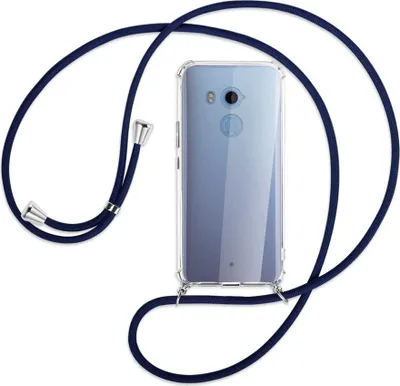 Produktbild von Handykette Backcover-Schutzhülle mit Band (Metall silberfarben) für HTC U11 Plus - dunkelblau