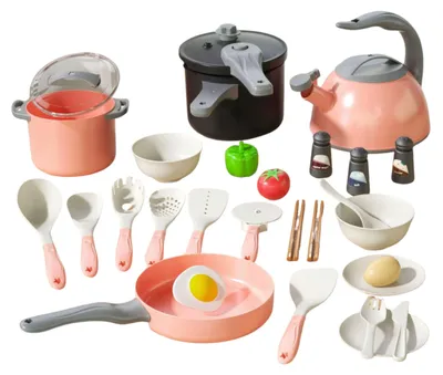 Produktbild von Küchenset Töpfe Kochzubehör Lebensmittel Rosa 32-teilig.