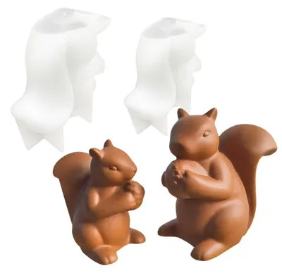 Produktbild von 2 Silikonformen von Eichhörnchen mit Tannenzapfen, Gussformen für Dekoration und Bastelarbeiten