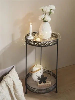 Produktbild von Beistelltisch "Wild" aus Metall, 2 Ebenen aus MDF, rund, Kaffeetisch, Wohnzimmertisch, Sofatisch, Regal