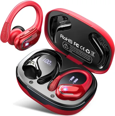 Produktbild von Kabellose Bluetooth 5.3 In-Ear Kopfhörer mit Mikrofon, 75 Std. Spielzeit, Dual LED Anzeige, IP7 wasserdicht, USB-C Schnellladung, Ohrhaken für Sport